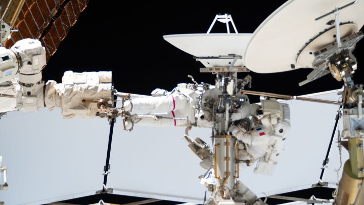 Astronauts Anil Menon and Sophie Adenot on Spacewalk